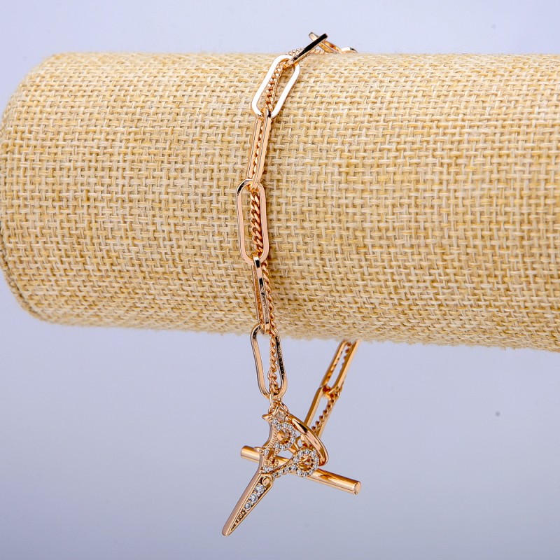 Xuping-Armband mit 18K-Vergoldung, weiße Strasssteine, Dicke ca. 5 mm (+/-) und 1,8 mm (+/-), Länge 20 cm (+)