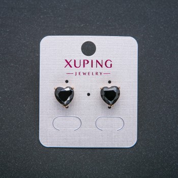 Ohrringe Herzform von Xuping – Ohrstecker mit schwarzem Kristall, 18K-Vergoldung, Durchmesser 9 mm