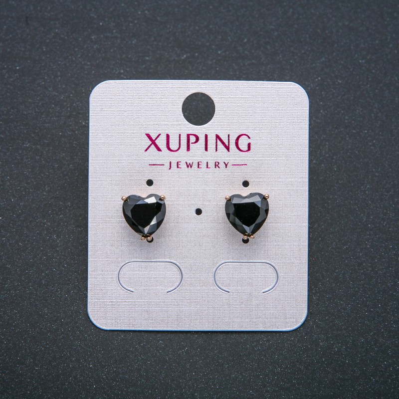 Ohrringe Herzform von Xuping – Ohrstecker mit schwarzem Kristall, 18K-Vergoldung, Durchmesser 9 mm