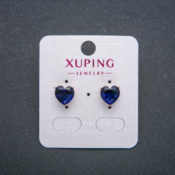 Herz-Ohrstecker Xuping – Ohrstecker, Herzform, 18K-Vergoldung, dunkelblauer Kristall, Durchmesser 9 mm