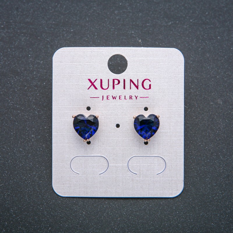 Herz-Ohrstecker Xuping – Ohrstecker, Herzform, 18K-Vergoldung, dunkelblauer Kristall, Durchmesser 9 mm
