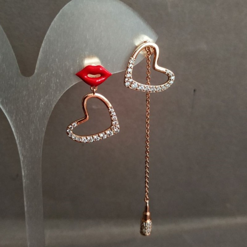 Ohrringe Xuping 18K-Vergoldung mit weißen Strasssteinen und roter Emaille, Durchmesser 15 mm + -, Länge 66 mm +