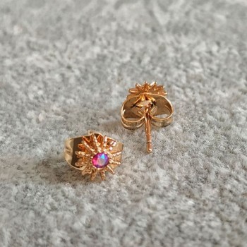 Kugel-Ohrstecker Xuping mit 18K-Vergoldung und himbeerfarbenem Kristall, Durchmesser 6,5 mm