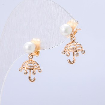 Ohrringe Ohrstecker Kugel-Parasol Xuping – Vergoldung 18K, mit weißen Strasssteinen und einer Perle, Durchmesser 18×10 mm