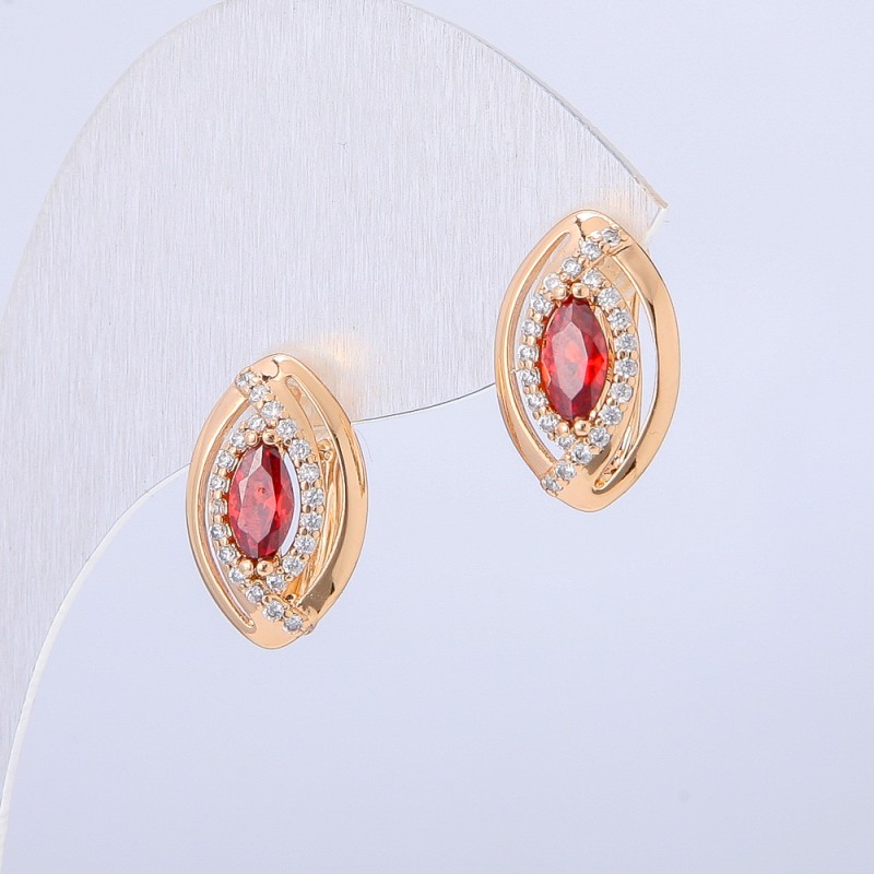 Ohrringe Xuping Vergoldung 18K mit weißen Strasssteinen und rotem Kristall, Durchmesser 15×10 mm +