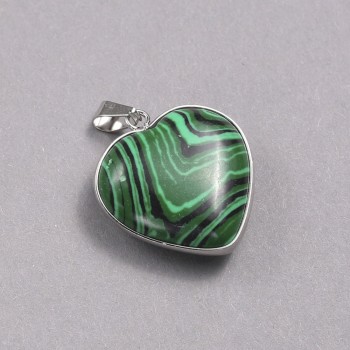 Anhänger Herz in silberfarbener Fassung Malachit, Durchmesser 26 × 26 mm+