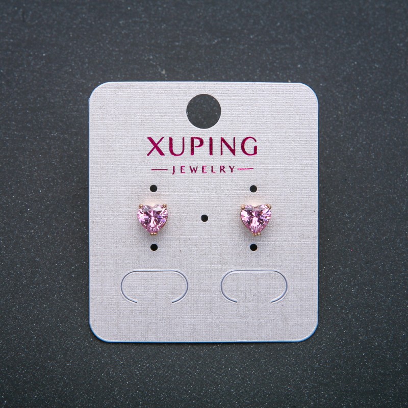 Ohrstecker Herz Xuping – Kugel-Ohrringe, 18K-Vergoldung, rosa Kristall, Durchmesser 6 mm