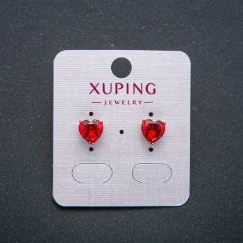 Herz‑Ohrstecker von Xuping – Kugel-Ohrstecker, 18K-Vergoldung, roter Kristall, Durchmesser 8 mm
