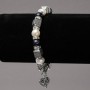 Armband aus Elastikband mit Süßwasserperlen und Aventurin „Blauer Sand“ mit silbernen Einsätzen, Strasssteinen und Anhängern, Durchmesser 8 mm ±, Länge
