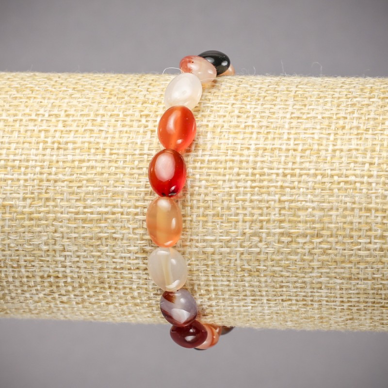 Karneol-Armband auf Elastikarmband, glatte, ovale Steine, Durchmesser 10 × 8 mm, Länge 18 cm ±