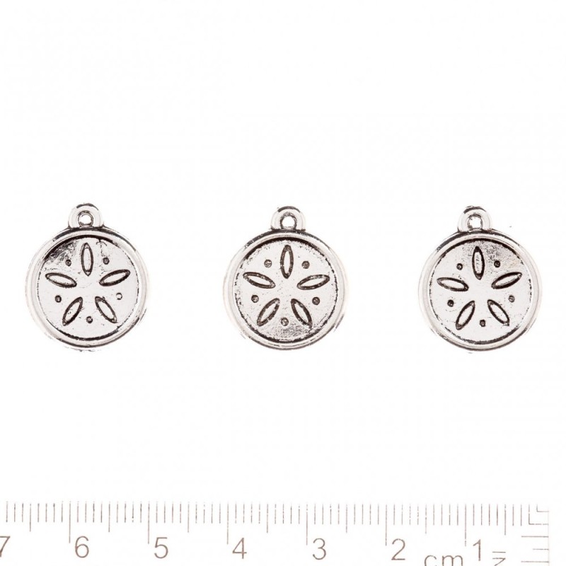 Schmuckzubehör Anhänger „Medaillon Ornament Blüten“ Silber, Verpackung 20 g ± 8 Stück