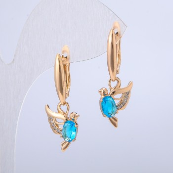 Ohrringe Vögel Xuping mit 18K-Vergoldung, weißen Strasssteinen und blauen Kristallen, Durchmesser 32×12 mm +