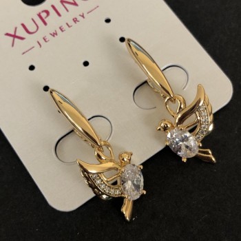 Ohrringe 'Vögel' Xuping Vergoldung 18K mit weißen Strasssteinen und Kristallen, Durchmesser 32 × 12 mm +