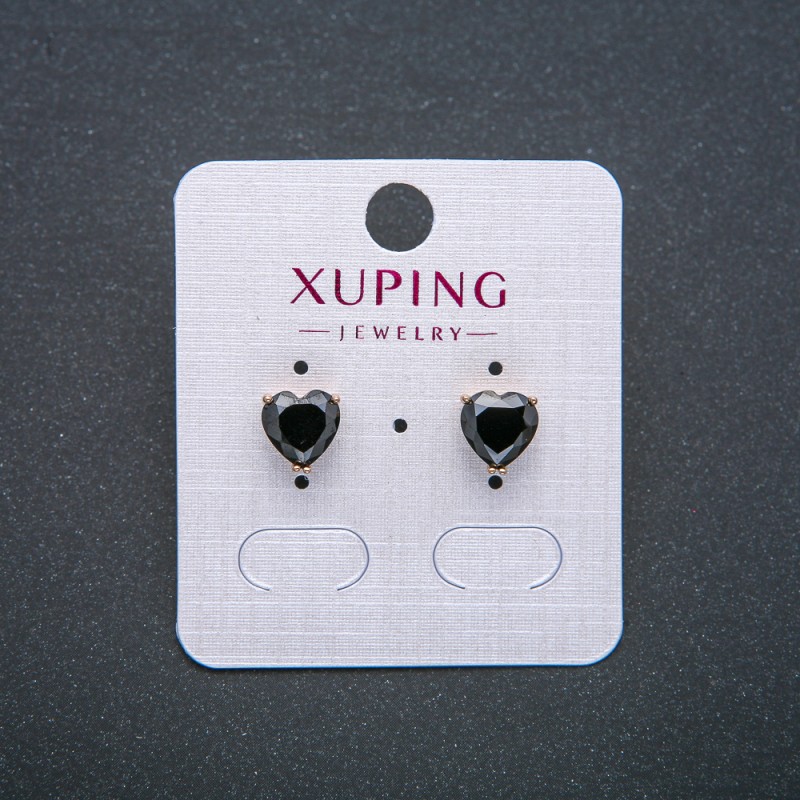 Ohrstecker Herzform Xuping – Kugeln, Vergoldung 18K, mit schwarzem Kristall, Durchmesser 8 mm