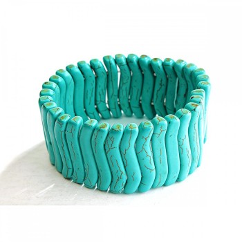 Armband aus elastischem Band, grüner Türkis mit Adern – Dünne Welle