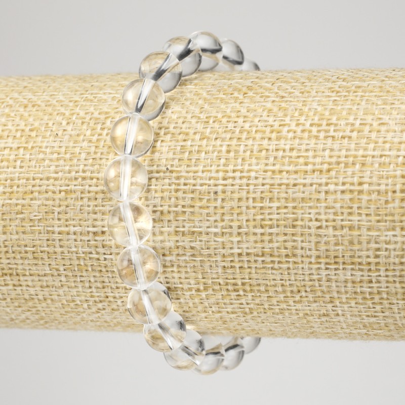 Elastisches Armband aus Bergkristallkugeln, glatte Kugeln, Ø 8 mm