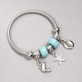 Pandora-Armband mit türkisfarbenen Perlen (einzeln), Durchmesser ca. 14×8 mm ± und Anhänger mit weißen Strasssteinen