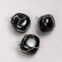 Anhänger in silbernem Geflecht aus natürlichem schwarzem Onyx, Durchmesser ca. 35 × 20 mm