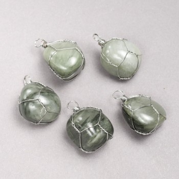 Anhänger in silbernem Geflecht aus Serafinit, Durchmesser 35×20 mm+