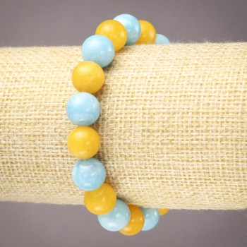 Armband Aquamarin mit Citrin – glatte Kugeln, Durchmesser 10 mm, Länge ca. 18 cm (Stretch)