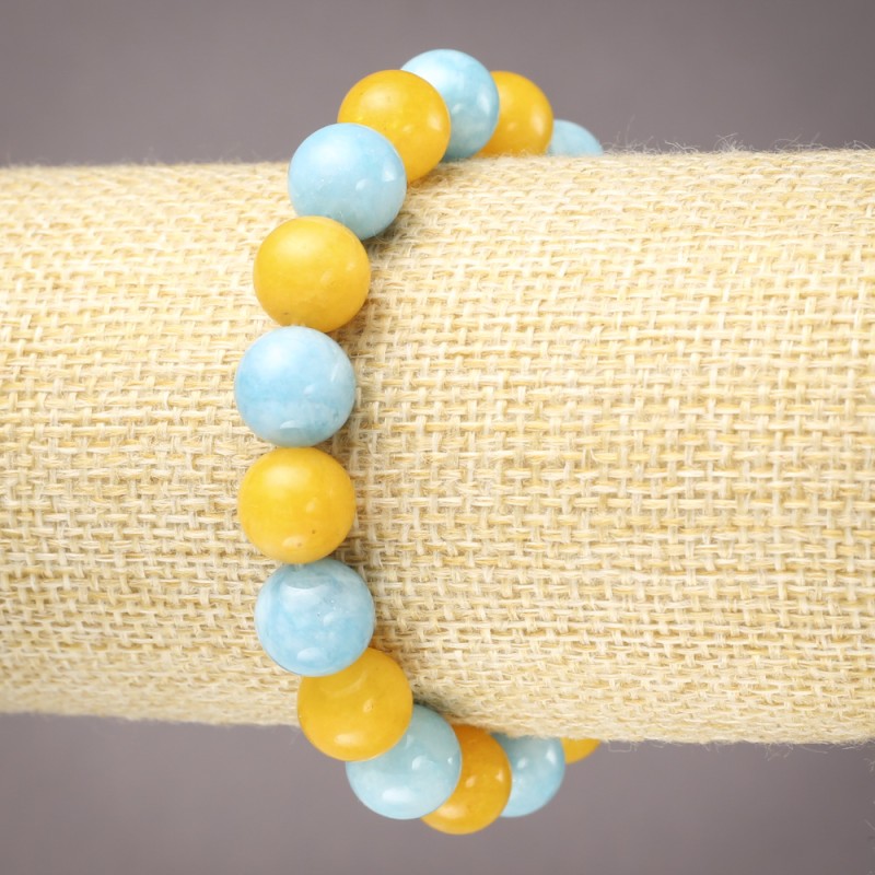 Armband Aquamarin mit Citrin – glatte Kugeln, Durchmesser 10 mm, Länge ca. 18 cm (Stretch)