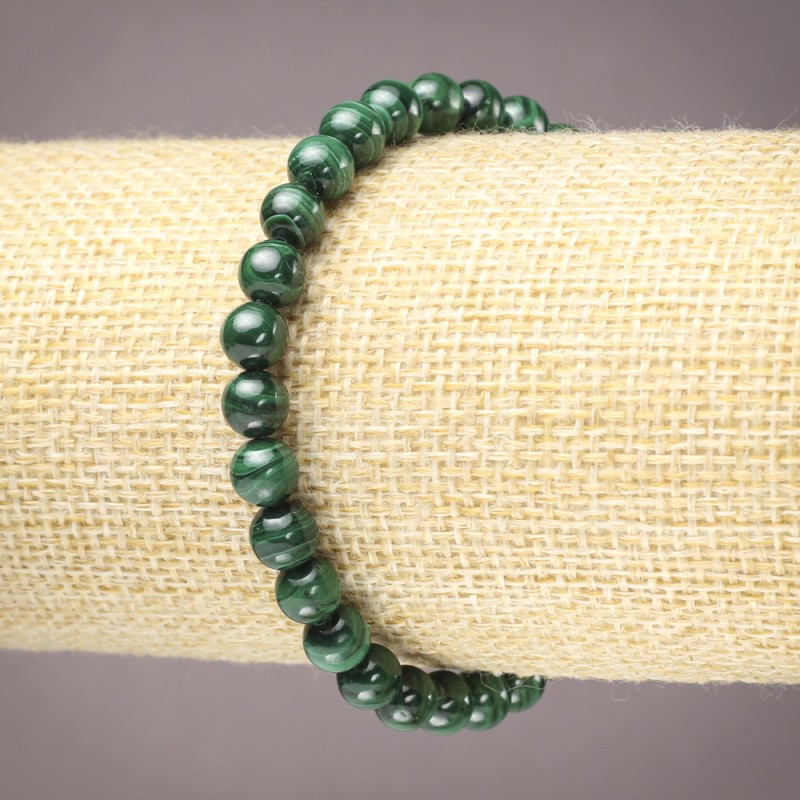 Elastisches Armband aus natürlichem Malachit – glatte Kugeln, Durchmesser 6 mm+