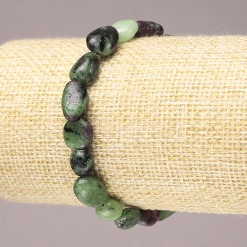 Elastisches Zoisit-Natursteinarmband, trommelgeschliffene Perlen, Durchmesser 10×8 mm+