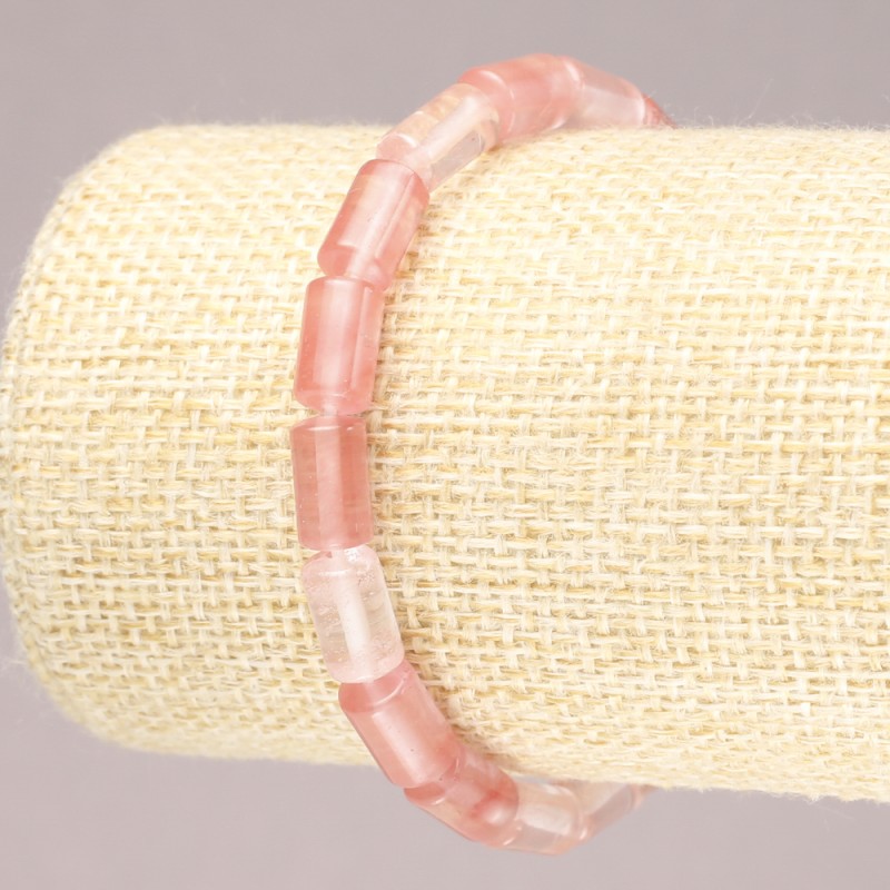 Gummiband-Armband aus Naturstein Chalzedon, glatte Zylinderperlen, Durchmesser 10×6 mm+