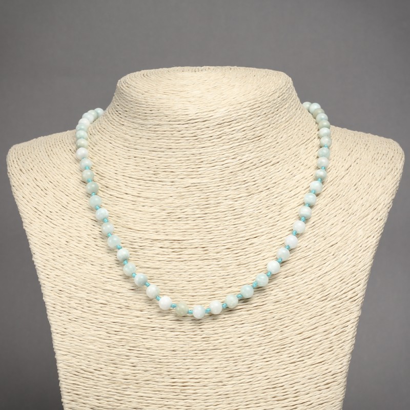 Larimar-Halskette aus natürlichem Stein, glatte Kugeln, Durchmesser ca. 6 mm, Länge 45 cm