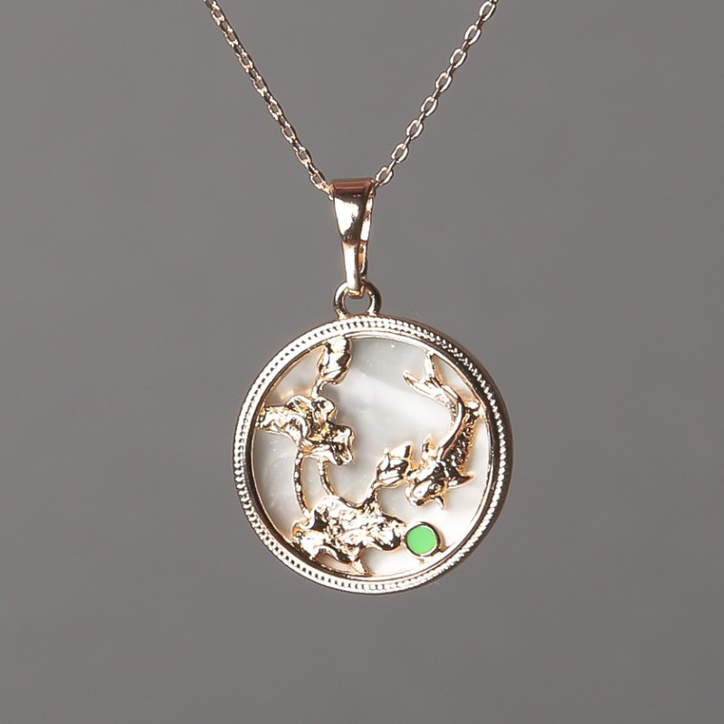 Xuping Halskette mit 18K-Vergoldung, Anhänger aus Perlmutt und grünem Emaille, 15 mm, Dicke ca. 0,5 mm, Länge 48 cm