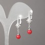 Ohrringe Xuping Rhodiumbeschichtung mit weißen Strasssteinen und roter Perle 32 × 10 mm +