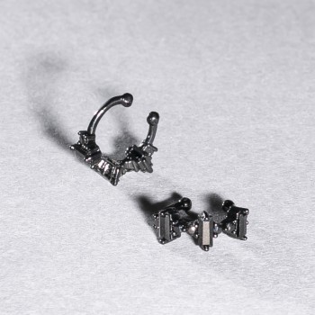 Clip-Ohrring Xuping mit schwarzem Rhodium und schwarzen Strasssteinen und schwarzen Kristallen 5x12 mm +