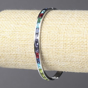 Xuping Rhodium-Armband mit bunten Kristallen, Dicke 5 mm, Durchmesser 63×54 cm