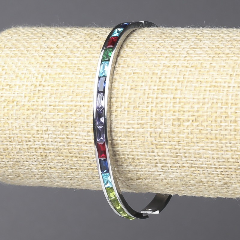 Xuping Rhodium-Armband mit bunten Kristallen, Dicke 5 mm, Durchmesser 63×54 cm