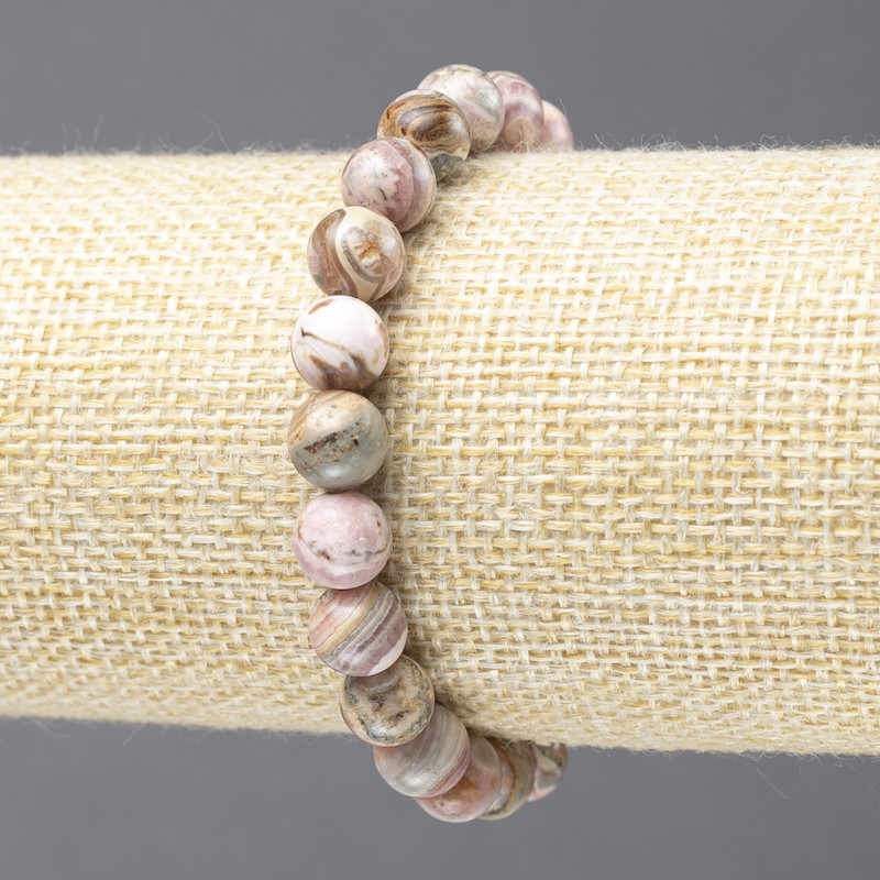 Armband aus Rhodochrosit-Naturstein, glatte Kugeln, Durchmesser 8 mm+, auf elastischem Band