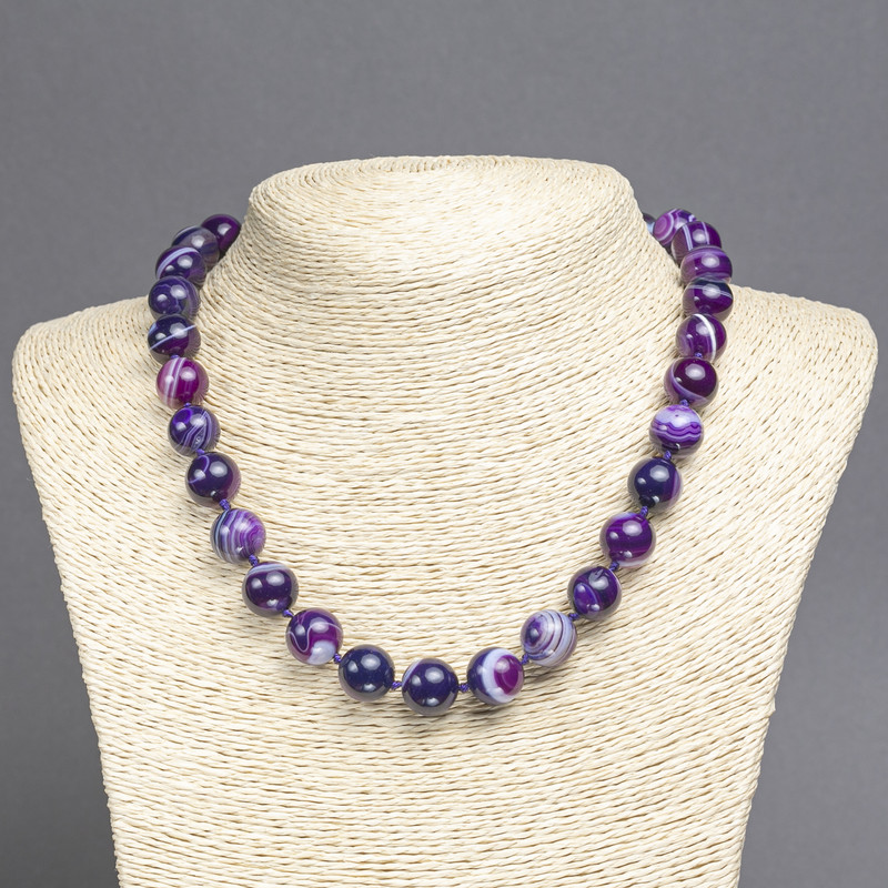 Violettes Achat-Halskette, Durchmesser ca. 12 mm, Länge ca. 45 cm