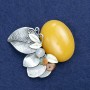 Sale! Brosche Zweig mit Bernstein, silberfarbenes Metall 60×50 mm +