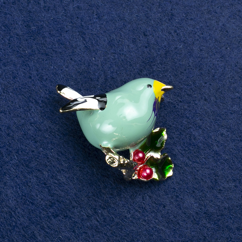 Brosche Vogel aus goldfarbenem Metall und Emaille 40×26 mm +