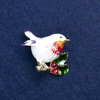 Ausverkauf! Vogel-Brosche aus goldfarbenem Metall und Emaille, 40×26 mm +