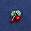 Sale! Brosche Kirschen aus goldfarbenem Metall, Emaille und Strasssteine 22 × 20 mm +