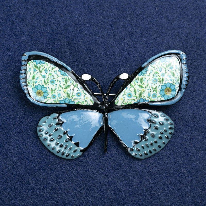 Ausverkauf! Schmetterling-Brosche silberfarben mit Emaille 70×40 mm +