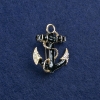 Sale! Brosche Anker goldfarbenes Metall, Emaille mit Perlmutteinlagen und Strasssteinen 31×26 mm +