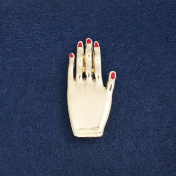 Ausverkaufsbrosche „Hand“ aus goldfarbenem Metall und Emaille 44 × 21 mm +