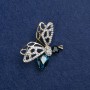 Sale! Brosche Schmetterling aus goldfarbenem Metall, blaue und schwarze Kristalle und weiße Strasssteine 41×33 mm +