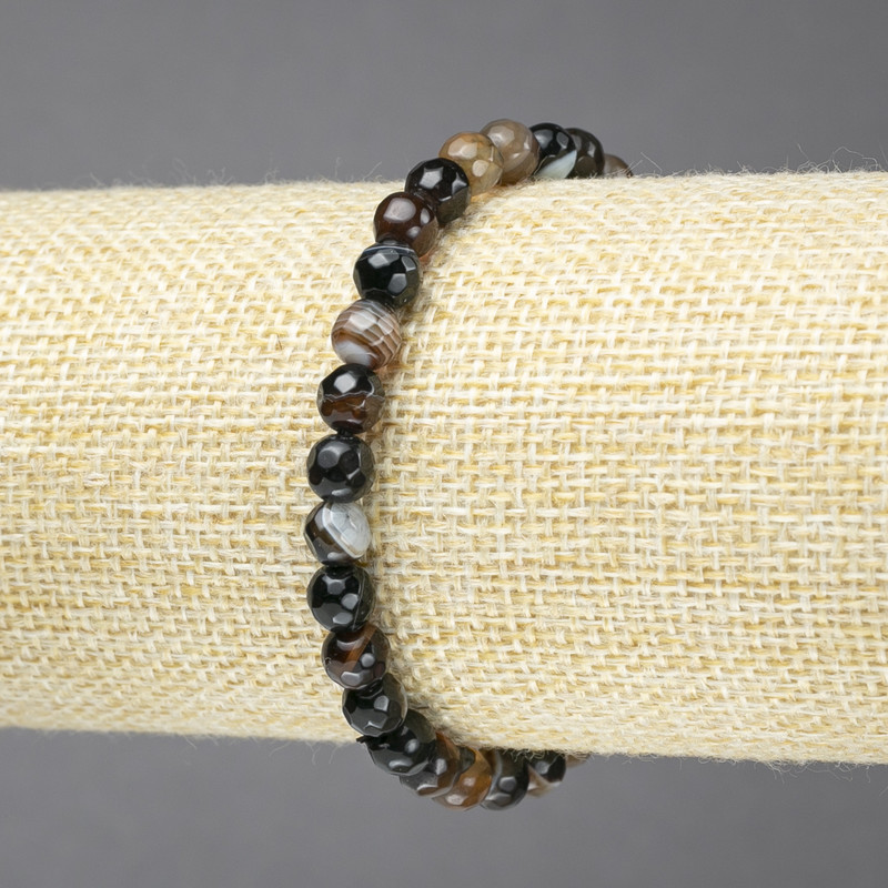 Elastikarmband aus Augenachat, braun, facettierte Kugeln, Durchmesser 6 mm