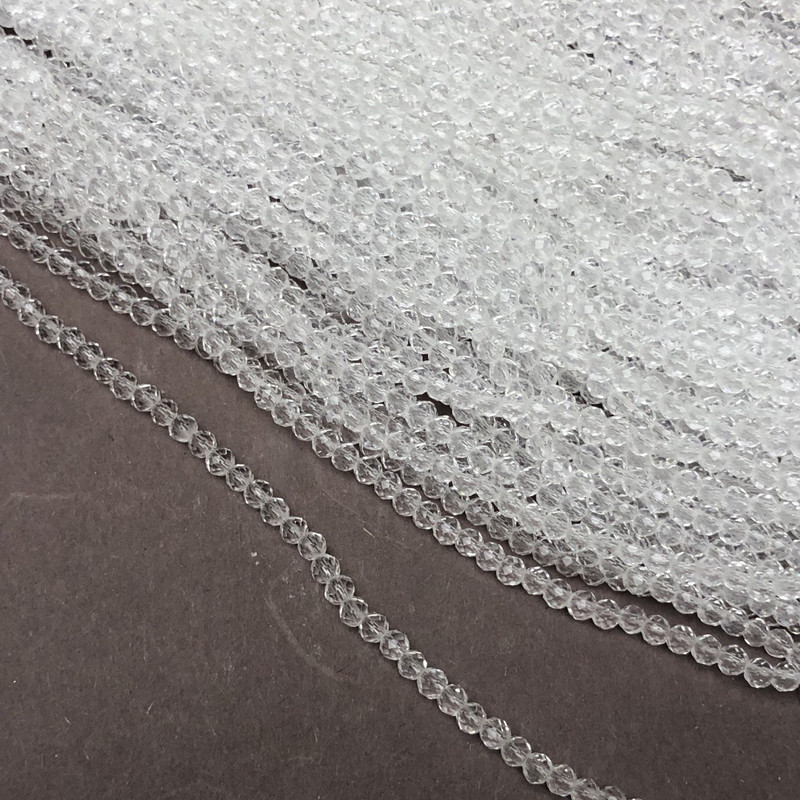 Perlen tschechischen Kristalls auf Schnur – weiße, transparente facettierte Rondell-Perlen, Durchmesser 3×2,5 mm + -, Länge 36 cm +
