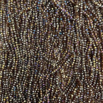 Perlen aus tschechischem Kristall auf Faden braun mit Benzin-Finish, facettierte Rondellen, Durchmesser ca. 3,5×3 mm, Länge ca. 32 cm +