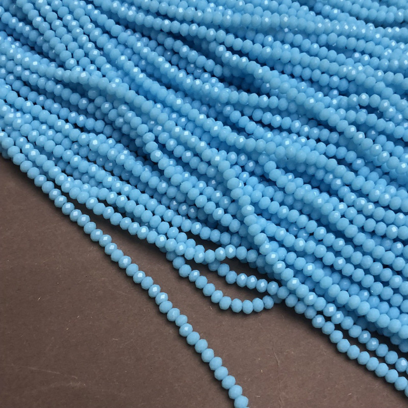 Seed-Beads aus tschechischem Kristall auf Faden, blau matt, facettierte Rondelle, Durchmesser 3×2,5 mm, Länge 36–38 cm +