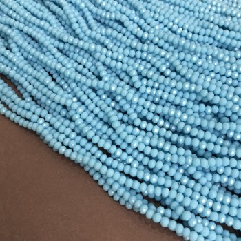 Himmelblaue matte Perlen aus tschechischem Kristall auf Faden, facettierte Rondellen, Durchmesser ca. 3,5×3 mm, Länge 36–38 cm +