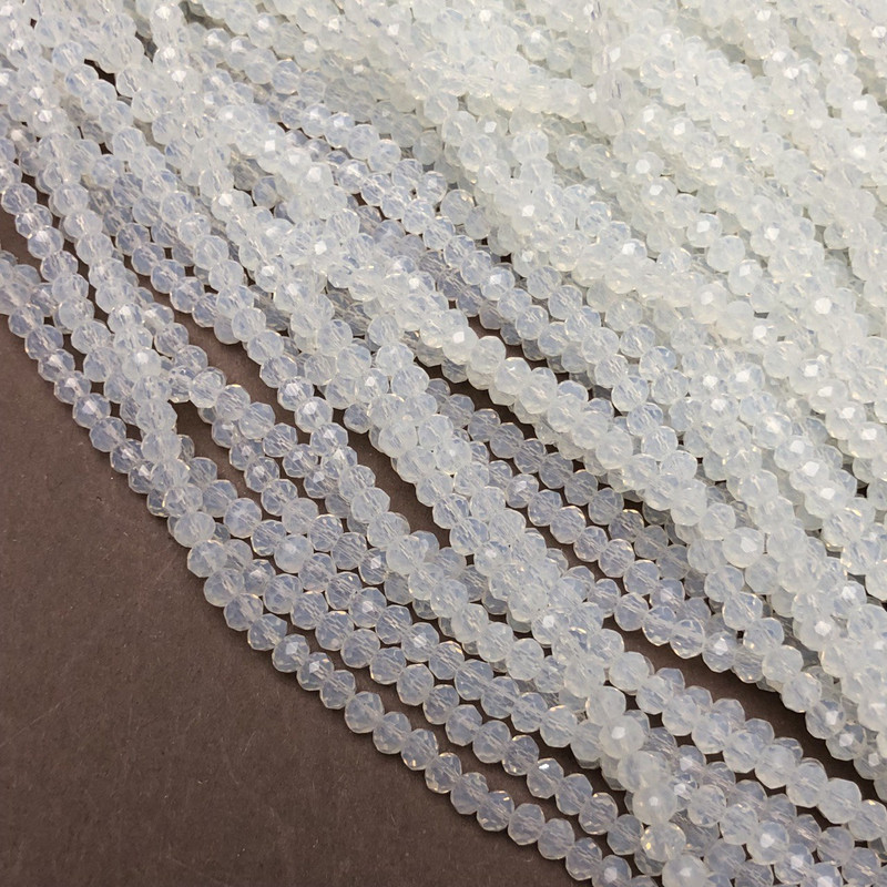 Perlen aus tschechischem Kristall auf Schnur, milchig-transparente Rondellperlen, Durchmesser 3,5×3 mm, Länge 36–38 cm +
